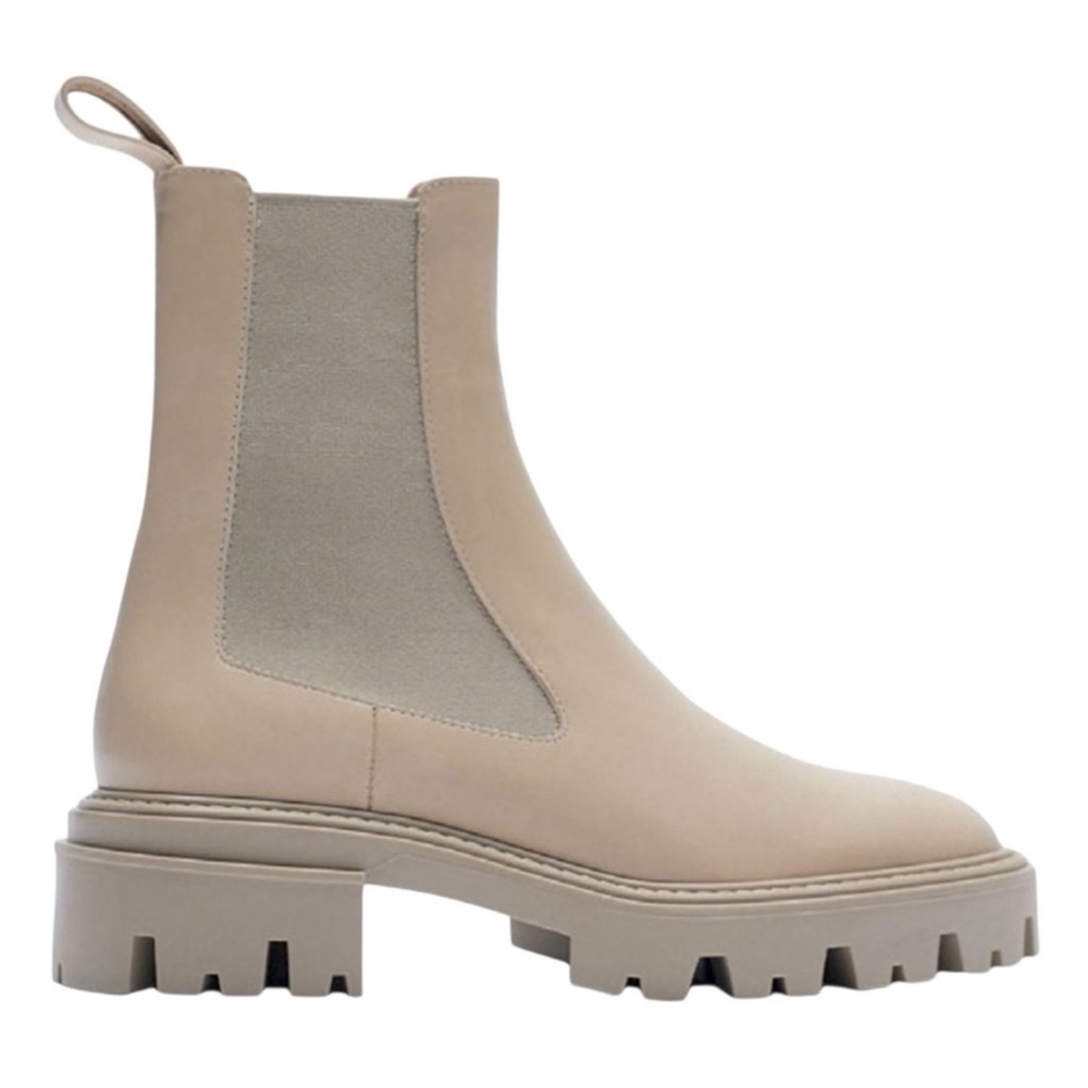 Zara Beige Chelsea Lug Sole Ankle Boots
